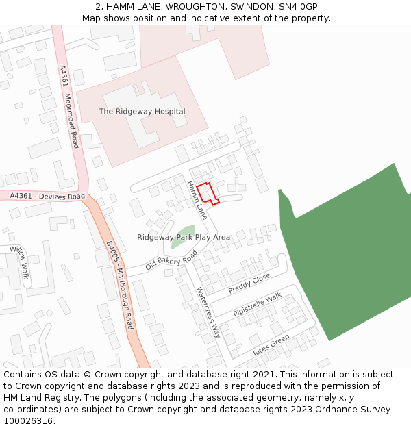 2, HAMM LANE, WROUGHTON, SWINDON, SN4 0GP: Location map and indicative extent of plot