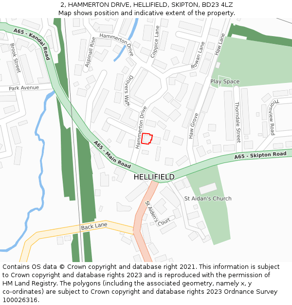 2, HAMMERTON DRIVE, HELLIFIELD, SKIPTON, BD23 4LZ: Location map and indicative extent of plot