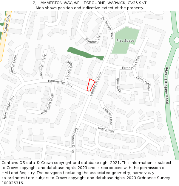 2, HAMMERTON WAY, WELLESBOURNE, WARWICK, CV35 9NT: Location map and indicative extent of plot