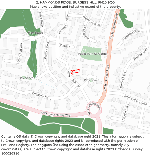 2, HAMMONDS RIDGE, BURGESS HILL, RH15 9QQ: Location map and indicative extent of plot