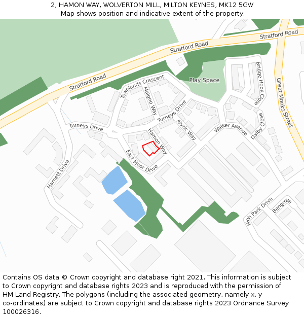 2, HAMON WAY, WOLVERTON MILL, MILTON KEYNES, MK12 5GW: Location map and indicative extent of plot