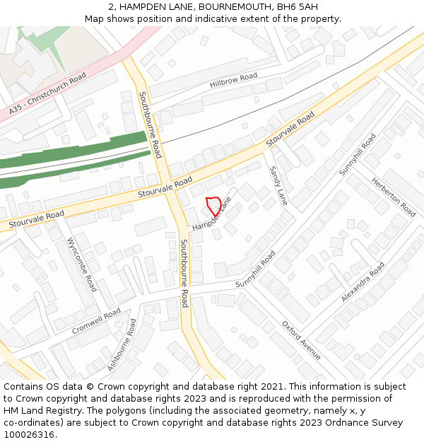 2, HAMPDEN LANE, BOURNEMOUTH, BH6 5AH: Location map and indicative extent of plot