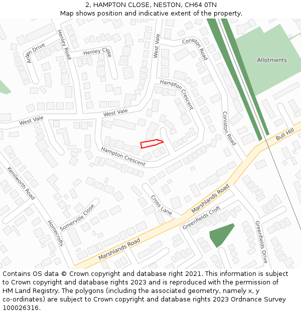 2, HAMPTON CLOSE, NESTON, CH64 0TN: Location map and indicative extent of plot