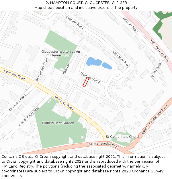 2, HAMPTON COURT, GLOUCESTER, GL1 3ER: Location map and indicative extent of plot