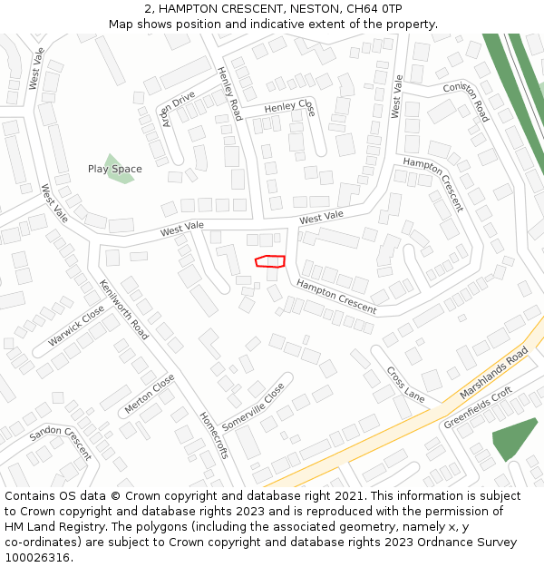 2, HAMPTON CRESCENT, NESTON, CH64 0TP: Location map and indicative extent of plot