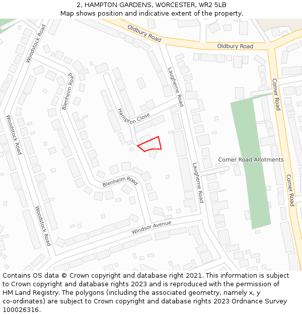 2, HAMPTON GARDENS, WORCESTER, WR2 5LB: Location map and indicative extent of plot