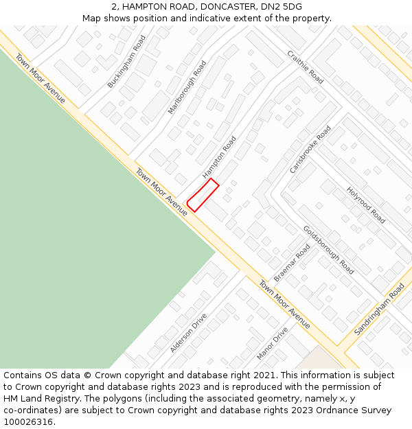 2, HAMPTON ROAD, DONCASTER, DN2 5DG: Location map and indicative extent of plot