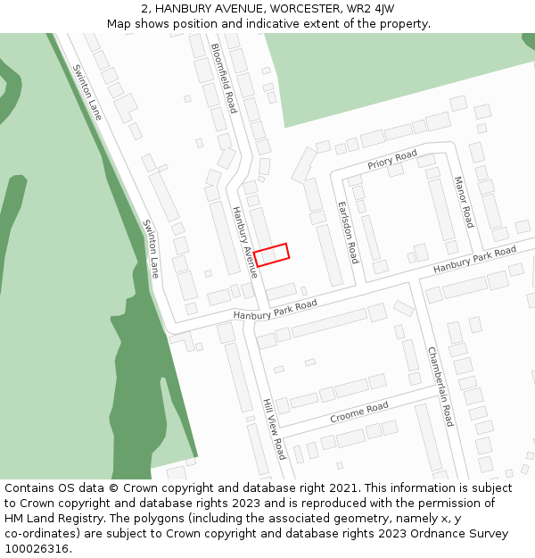 2, HANBURY AVENUE, WORCESTER, WR2 4JW: Location map and indicative extent of plot