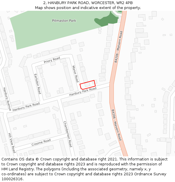 2, HANBURY PARK ROAD, WORCESTER, WR2 4PB: Location map and indicative extent of plot