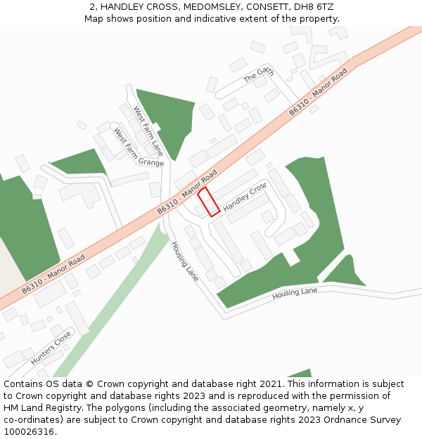 2, HANDLEY CROSS, MEDOMSLEY, CONSETT, DH8 6TZ: Location map and indicative extent of plot