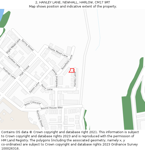 2, HANLEY LANE, NEWHALL, HARLOW, CM17 9RT: Location map and indicative extent of plot