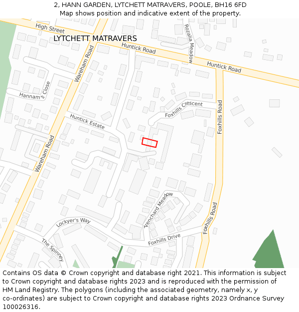 2, HANN GARDEN, LYTCHETT MATRAVERS, POOLE, BH16 6FD: Location map and indicative extent of plot