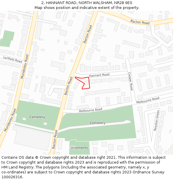 2, HANNANT ROAD, NORTH WALSHAM, NR28 9ES: Location map and indicative extent of plot