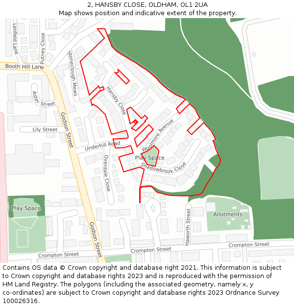 2, HANSBY CLOSE, OLDHAM, OL1 2UA: Location map and indicative extent of plot