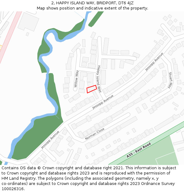 2, HAPPY ISLAND WAY, BRIDPORT, DT6 4JZ: Location map and indicative extent of plot