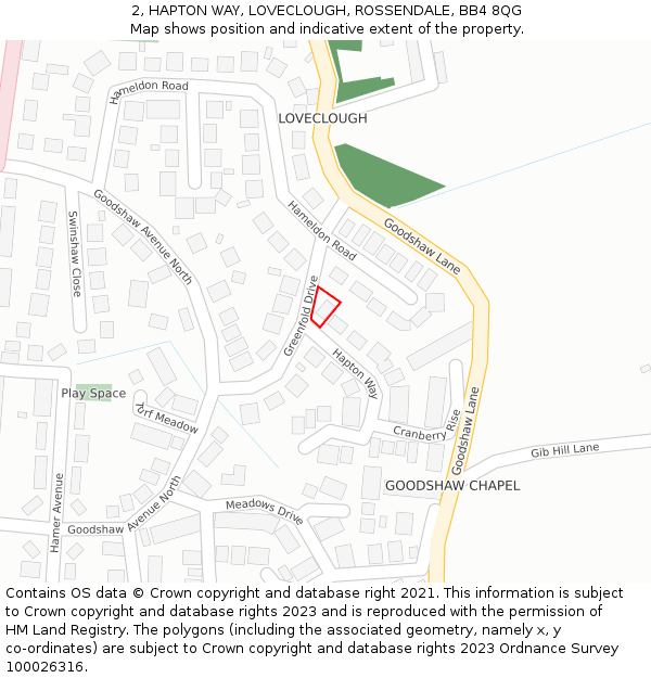 2, HAPTON WAY, LOVECLOUGH, ROSSENDALE, BB4 8QG: Location map and indicative extent of plot