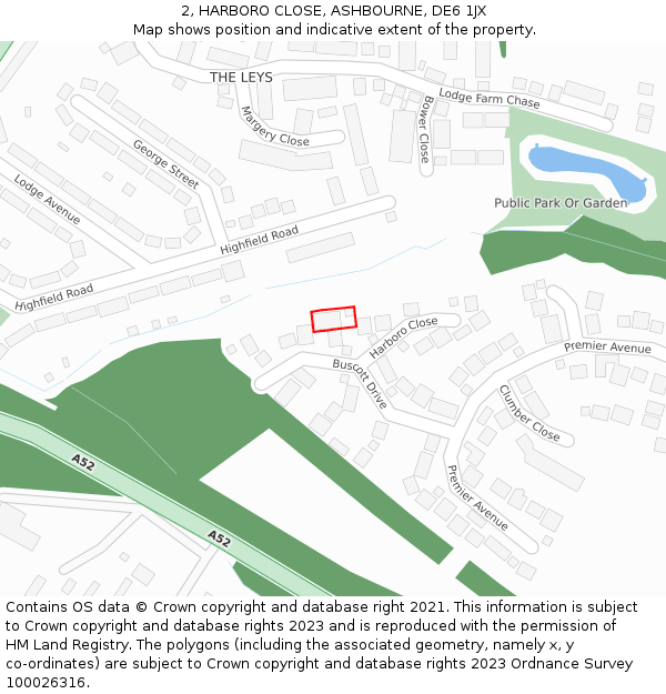 2, HARBORO CLOSE, ASHBOURNE, DE6 1JX: Location map and indicative extent of plot