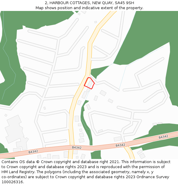 2, HARBOUR COTTAGES, NEW QUAY, SA45 9SH: Location map and indicative extent of plot