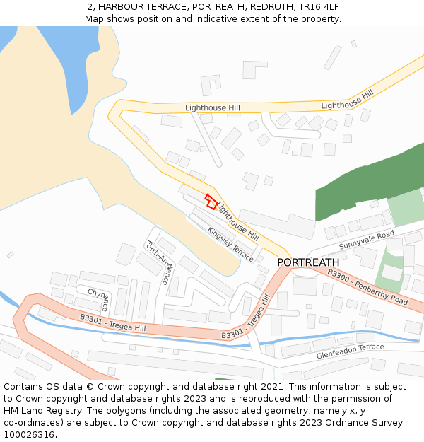 2, HARBOUR TERRACE, PORTREATH, REDRUTH, TR16 4LF: Location map and indicative extent of plot