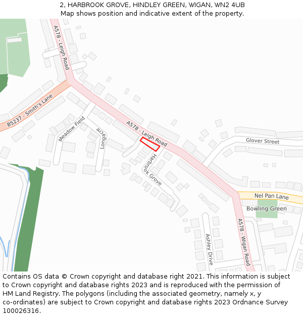 2, HARBROOK GROVE, HINDLEY GREEN, WIGAN, WN2 4UB: Location map and indicative extent of plot