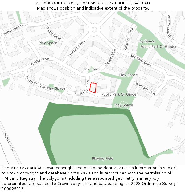 2, HARCOURT CLOSE, HASLAND, CHESTERFIELD, S41 0XB: Location map and indicative extent of plot