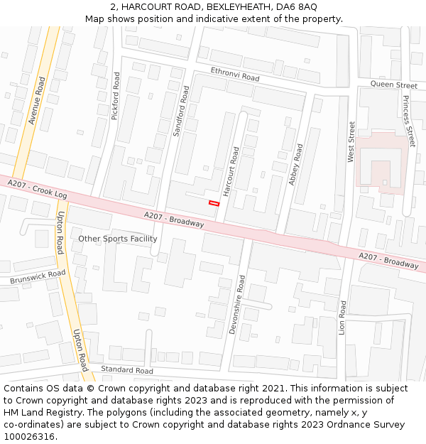2, HARCOURT ROAD, BEXLEYHEATH, DA6 8AQ: Location map and indicative extent of plot
