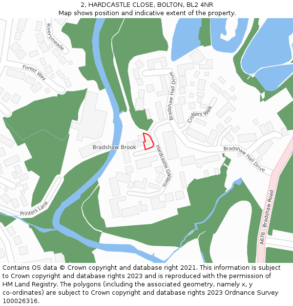 2, HARDCASTLE CLOSE, BOLTON, BL2 4NR: Location map and indicative extent of plot