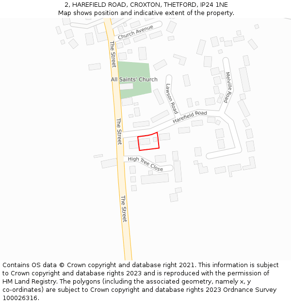 2, HAREFIELD ROAD, CROXTON, THETFORD, IP24 1NE: Location map and indicative extent of plot