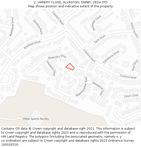 2, HAREPIT CLOSE, ALVASTON, DERBY, DE24 0TD: Location map and indicative extent of plot