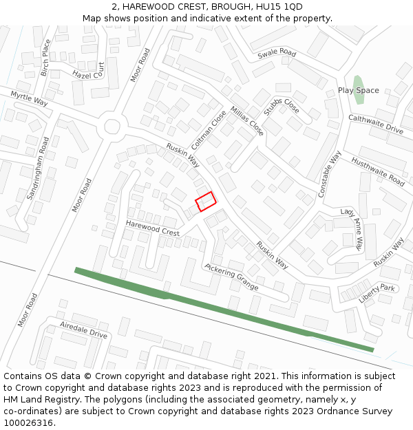 2, HAREWOOD CREST, BROUGH, HU15 1QD: Location map and indicative extent of plot