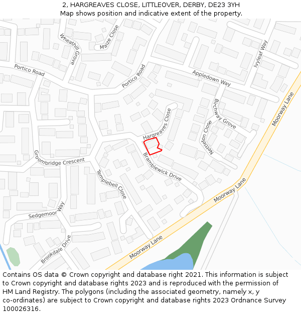 2, HARGREAVES CLOSE, LITTLEOVER, DERBY, DE23 3YH: Location map and indicative extent of plot