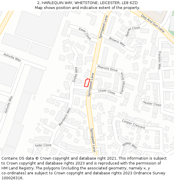 2, HARLEQUIN WAY, WHETSTONE, LEICESTER, LE8 6ZD: Location map and indicative extent of plot