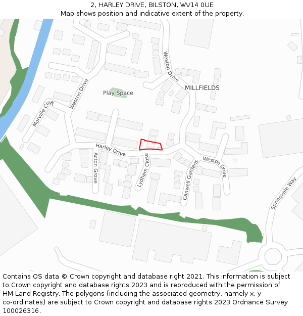 2, HARLEY DRIVE, BILSTON, WV14 0UE: Location map and indicative extent of plot