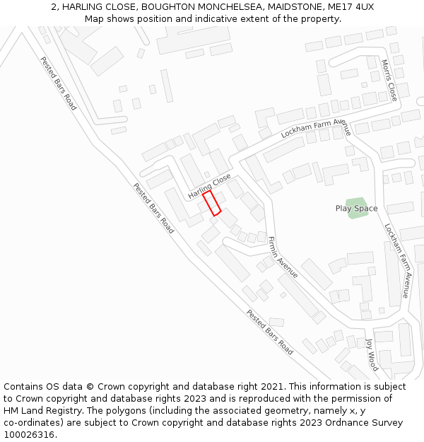 2, HARLING CLOSE, BOUGHTON MONCHELSEA, MAIDSTONE, ME17 4UX: Location map and indicative extent of plot