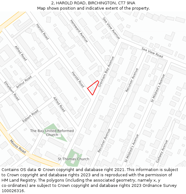 2, HAROLD ROAD, BIRCHINGTON, CT7 9NA: Location map and indicative extent of plot