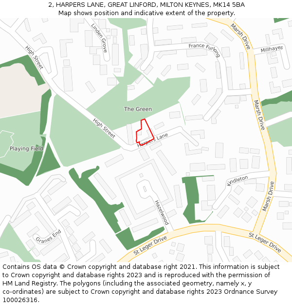 2, HARPERS LANE, GREAT LINFORD, MILTON KEYNES, MK14 5BA: Location map and indicative extent of plot