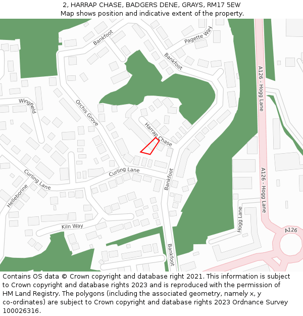 2, HARRAP CHASE, BADGERS DENE, GRAYS, RM17 5EW: Location map and indicative extent of plot