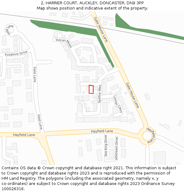 2, HARRIER COURT, AUCKLEY, DONCASTER, DN9 3PP: Location map and indicative extent of plot