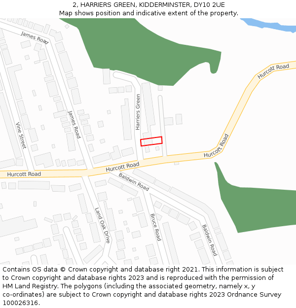 2, HARRIERS GREEN, KIDDERMINSTER, DY10 2UE: Location map and indicative extent of plot