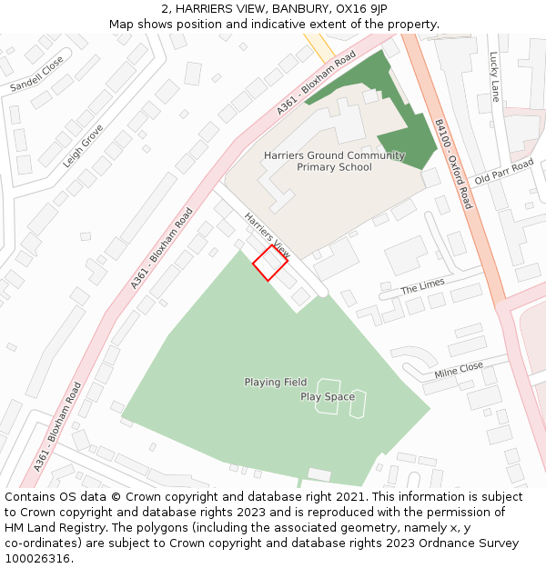 2, HARRIERS VIEW, BANBURY, OX16 9JP: Location map and indicative extent of plot