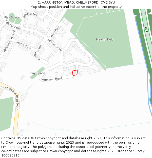 2, HARRINGTON MEAD, CHELMSFORD, CM2 6YU: Location map and indicative extent of plot