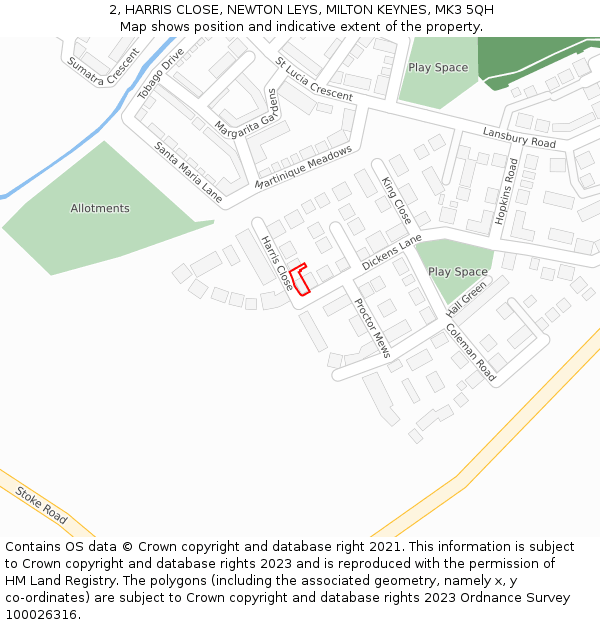 2, HARRIS CLOSE, NEWTON LEYS, MILTON KEYNES, MK3 5QH: Location map and indicative extent of plot