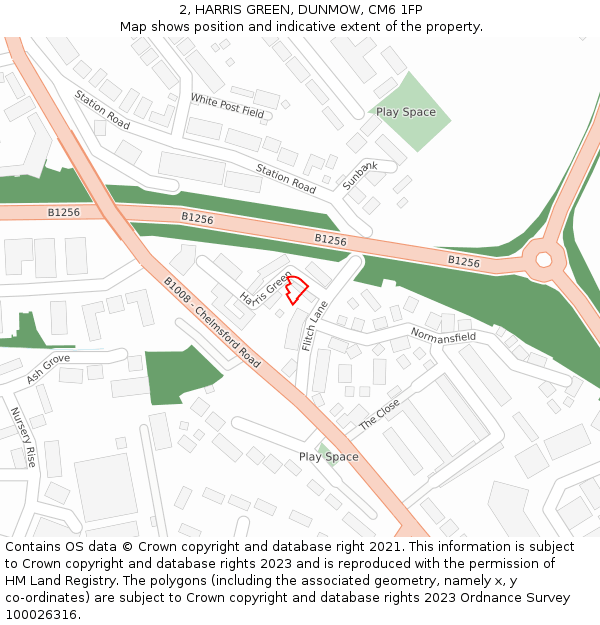 2, HARRIS GREEN, DUNMOW, CM6 1FP: Location map and indicative extent of plot