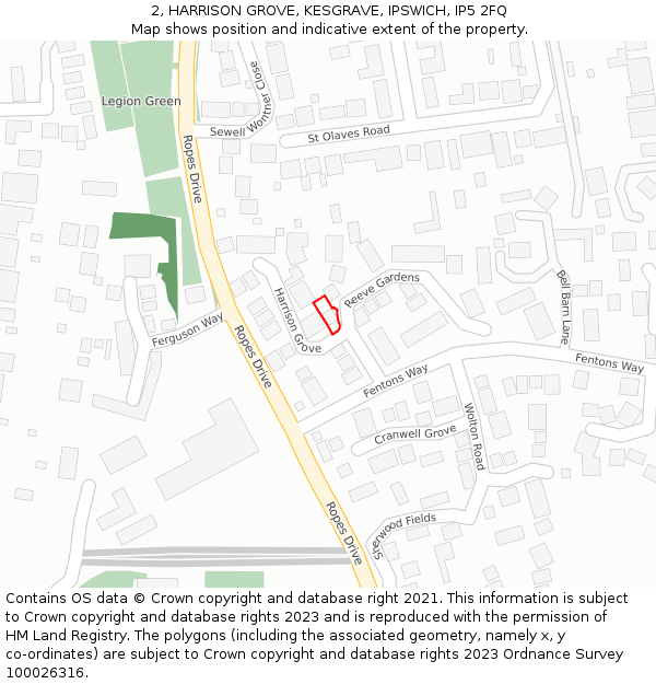 2, HARRISON GROVE, KESGRAVE, IPSWICH, IP5 2FQ: Location map and indicative extent of plot