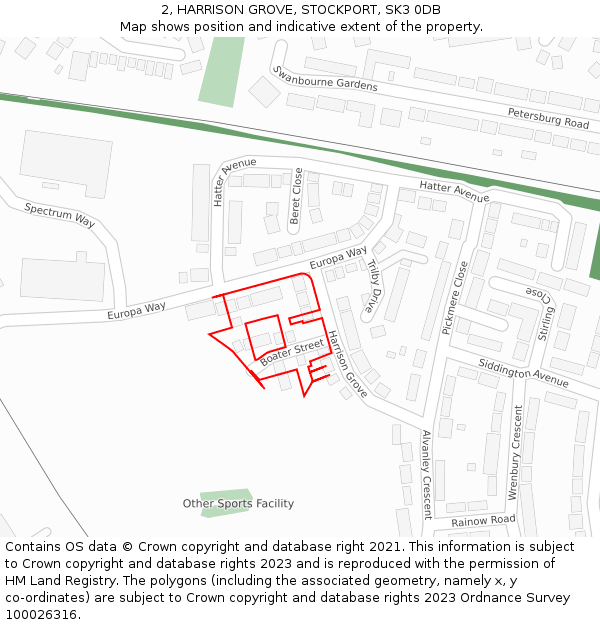 2, HARRISON GROVE, STOCKPORT, SK3 0DB: Location map and indicative extent of plot
