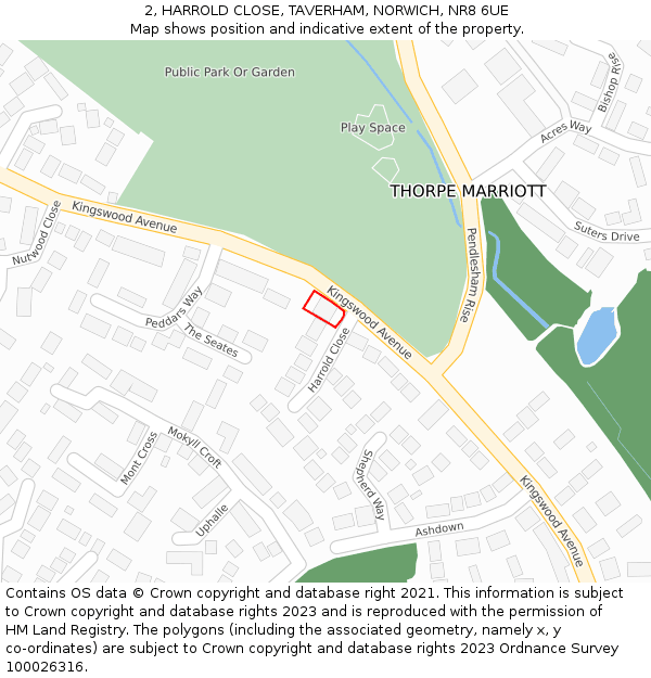 2, HARROLD CLOSE, TAVERHAM, NORWICH, NR8 6UE: Location map and indicative extent of plot