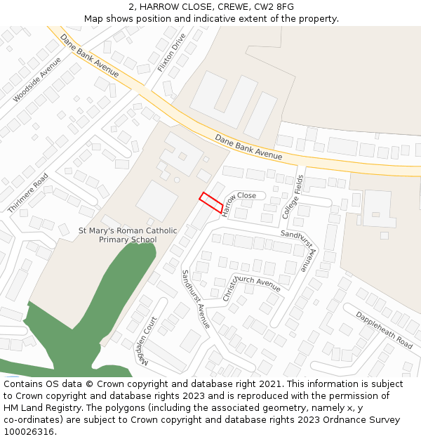 2, HARROW CLOSE, CREWE, CW2 8FG: Location map and indicative extent of plot