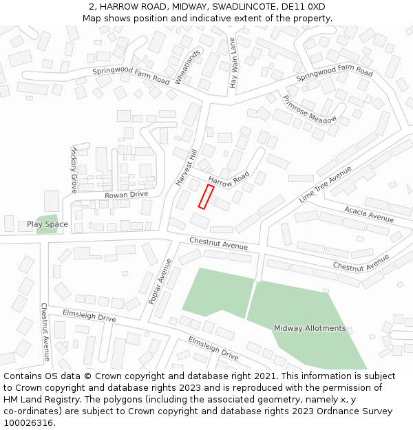 2, HARROW ROAD, MIDWAY, SWADLINCOTE, DE11 0XD: Location map and indicative extent of plot