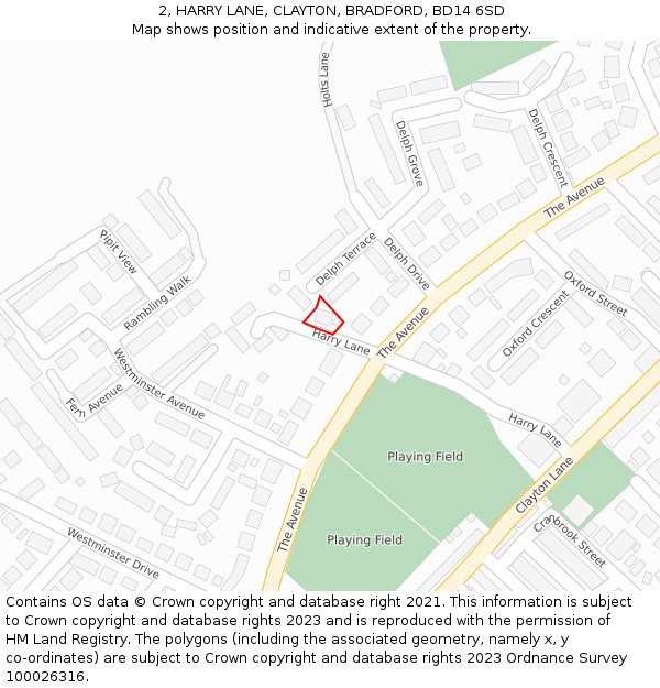 2, HARRY LANE, CLAYTON, BRADFORD, BD14 6SD: Location map and indicative extent of plot
