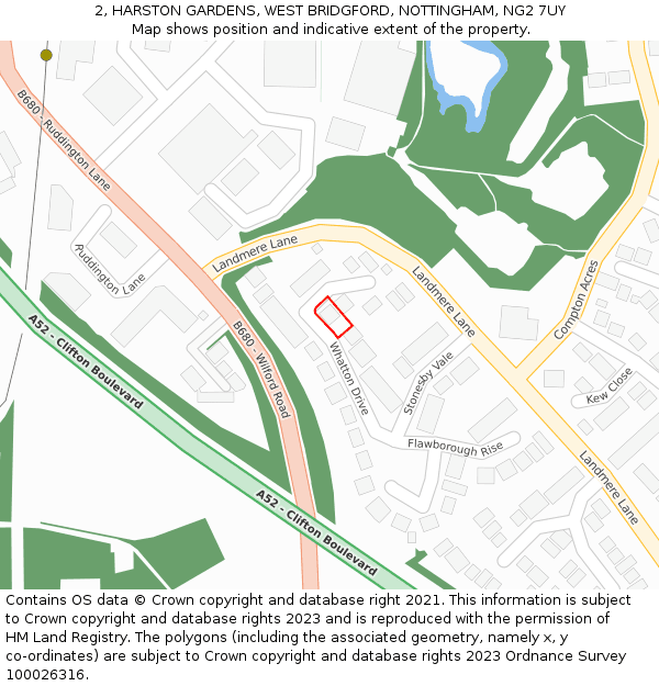 2, HARSTON GARDENS, WEST BRIDGFORD, NOTTINGHAM, NG2 7UY: Location map and indicative extent of plot